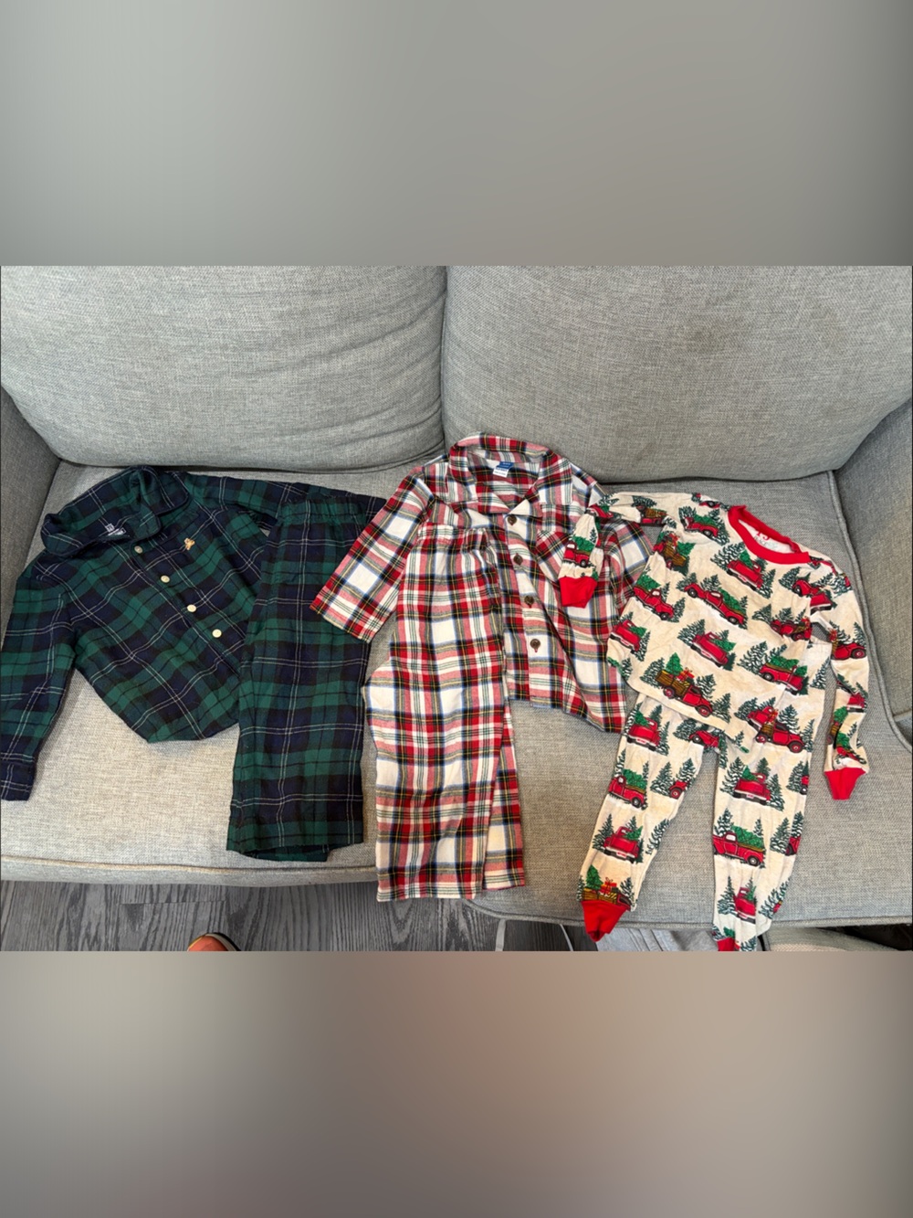 Kids Holiday Plaid & Truck Sleepwear Set - Red, Green, Cream